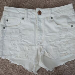 American Eagle Outfitters White Distressed Denim Cutoff Shorts